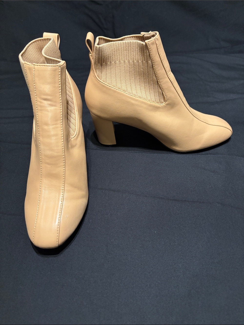 Allegra K Tan Ankle Booties with Block Heel
